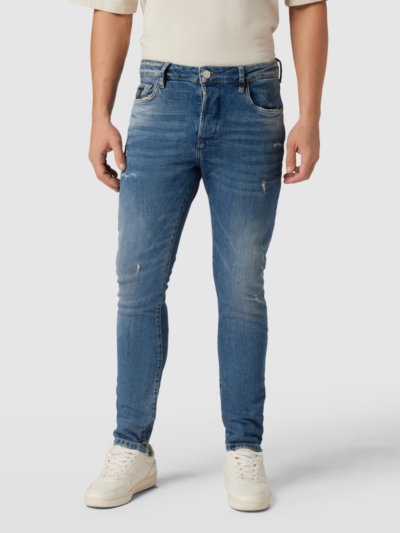 Tapered Fit Jeans im Destroyed-Look Modell 'Noel' in bleu