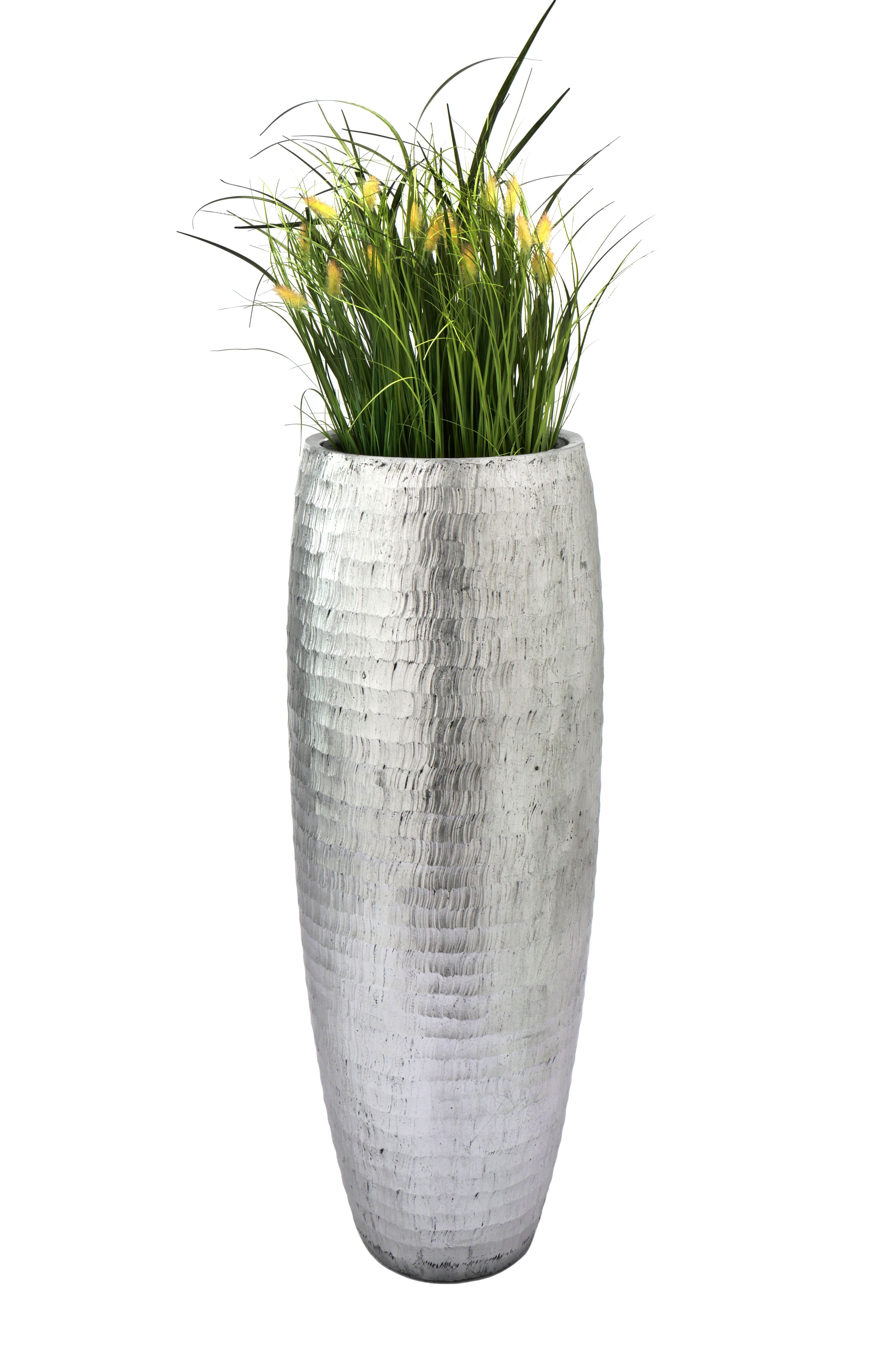 Flingora Bodenvase Amea, mit Einsatz - Fiberglas - Indoor - Silber - Höhe 97 cm