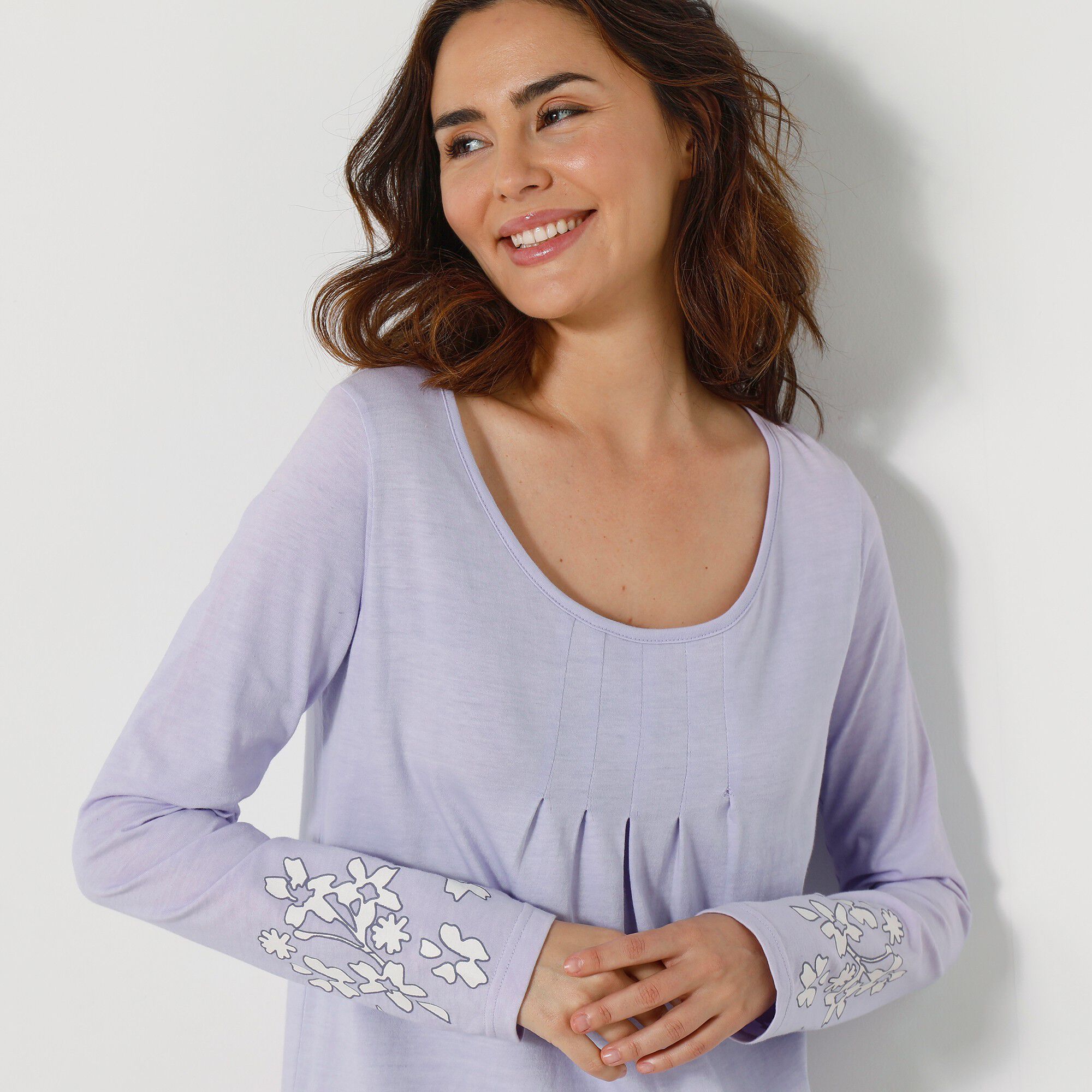 Chemise de nuit imprimée fleurie manches longues