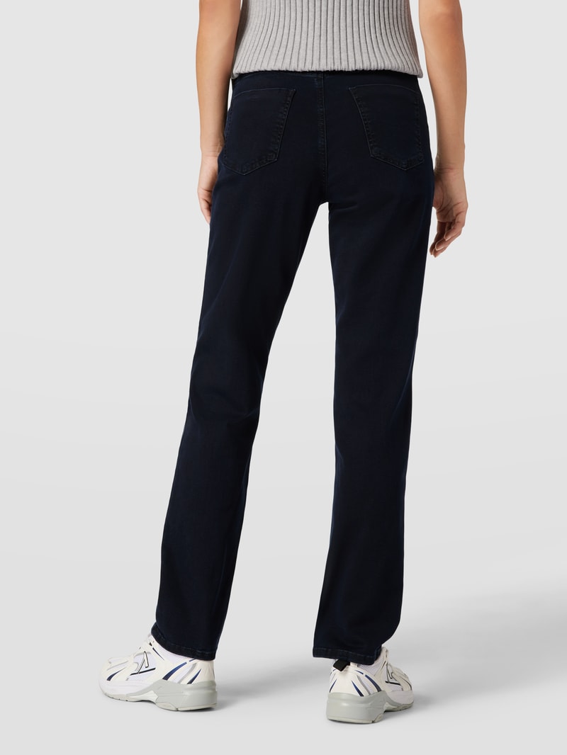 Jeans mit Label-Patch aus Leder Modell 'Carola' in dunkelblau