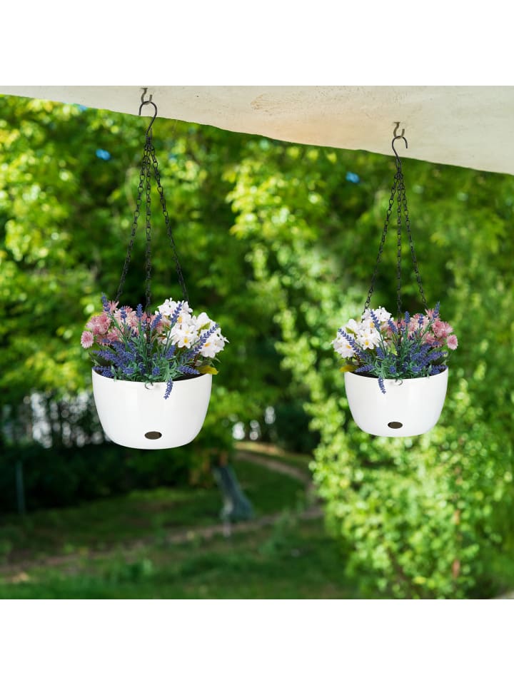 relaxdays 2 x Blumenampel in Weiß - (H)56 x Ø20,5 cm günstig kaufen onesize