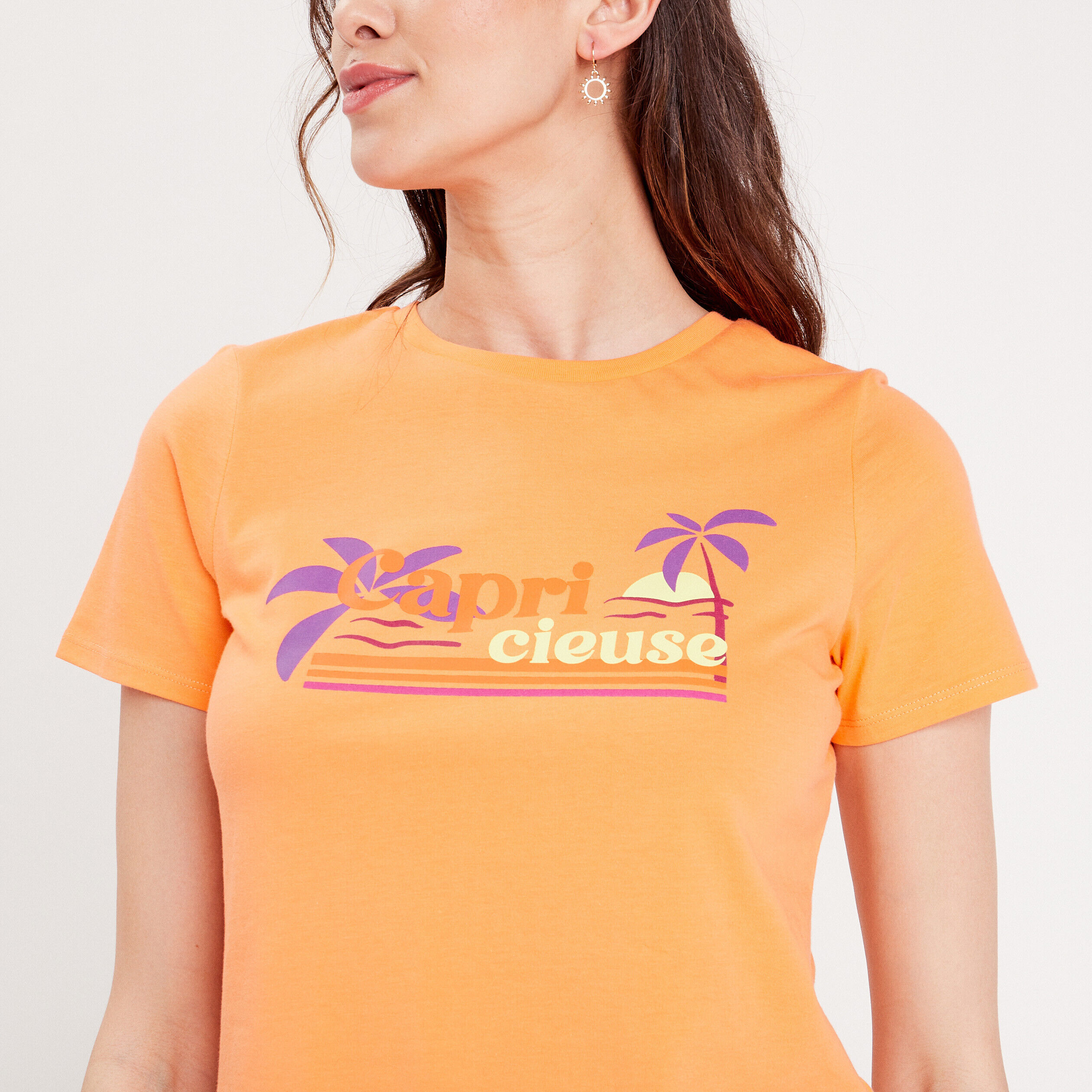 T-shirt manches courtes orange femme | Cache Cache
