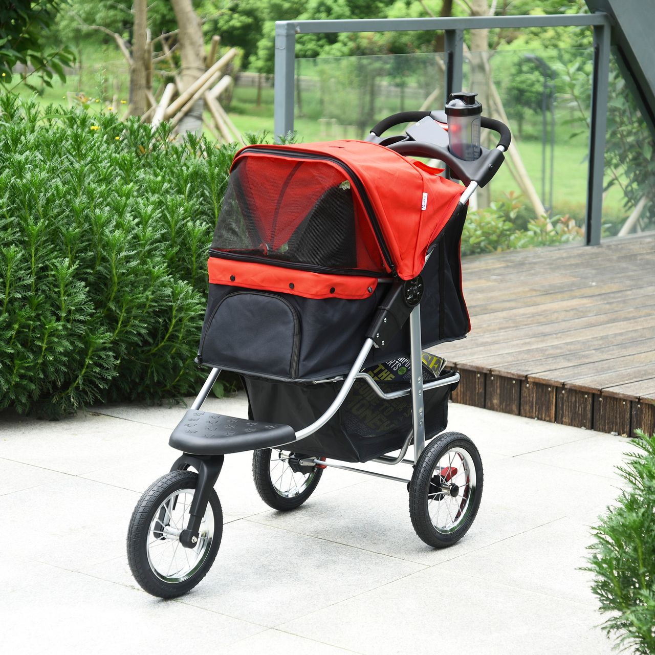 PawHut Hundewagen Hundebuggy Katzen Pet Stroller mit 3 Rädern klappbar Rot