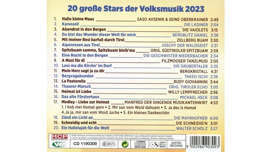 20 große Stars der Volksmusik 2023