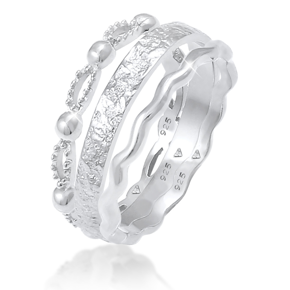 Elli Elli Bague Boule à vagues Bague pour dames en 925/1000 argent massif Bague