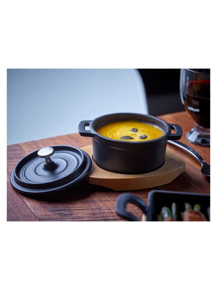 Echtwerk 2 tlg. Set Mini-Kochtopf mit Servierbrett 200 ml in Schwarz günstig kaufen