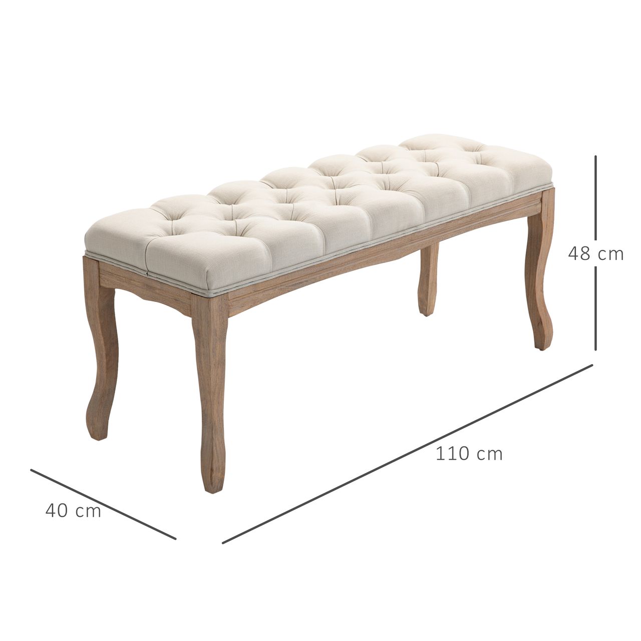 HOMCOM Polsterbank Sitzbank Truhenbank Schuhbank Vintage Gummiholz Leinen Beige