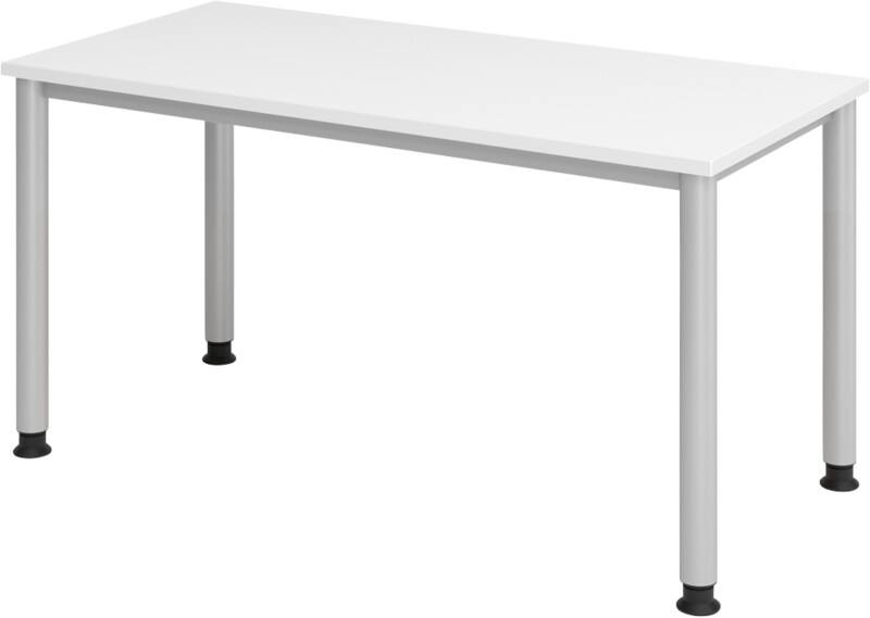 Hammerbacher VHS614/W/SDEAUFB Höhenverstellbar Gerader Schreibtisch Melamin Silber 4 Füße 1.400 x 672 x 685 mm Mit Aufbau
