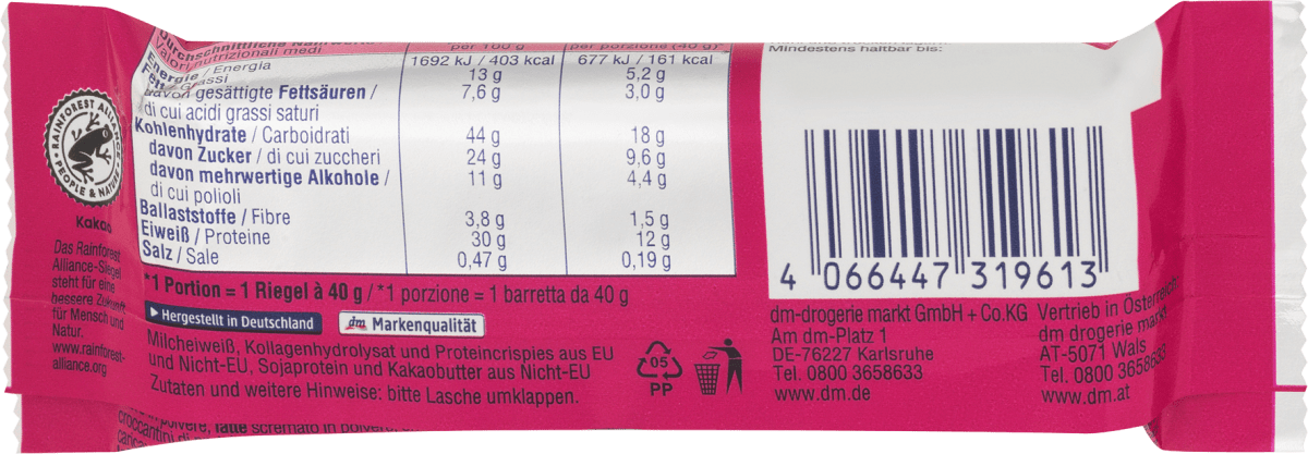 Proteinriegel, Himbeere Crisp Geschmack 30 %, 40 g