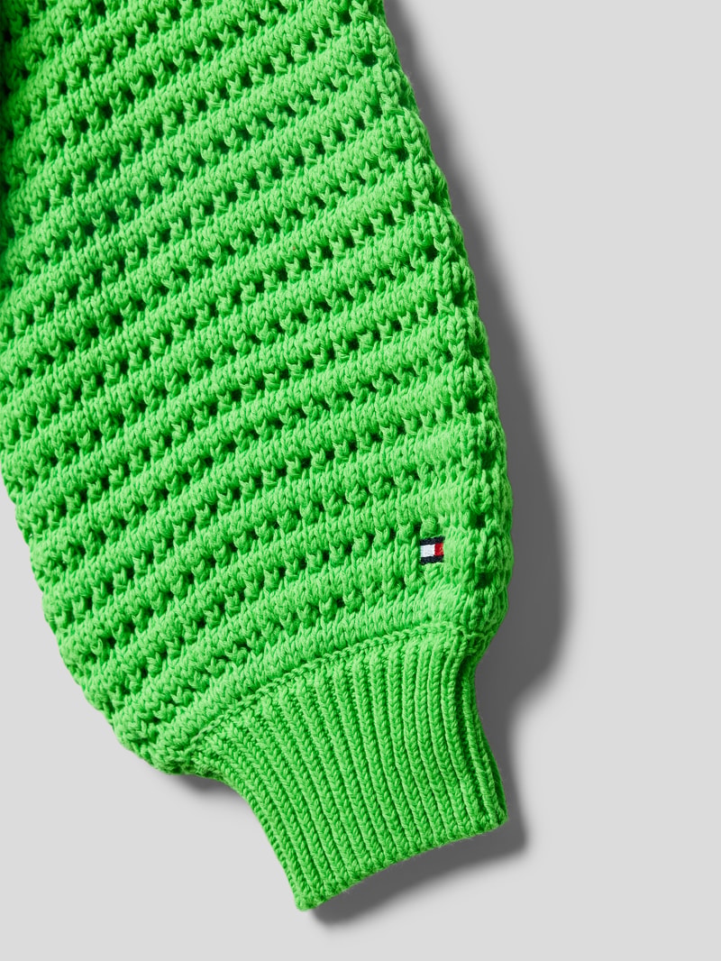 Strickpullover mit Strukturmuster Modell 'CROCHET' in hellgrün