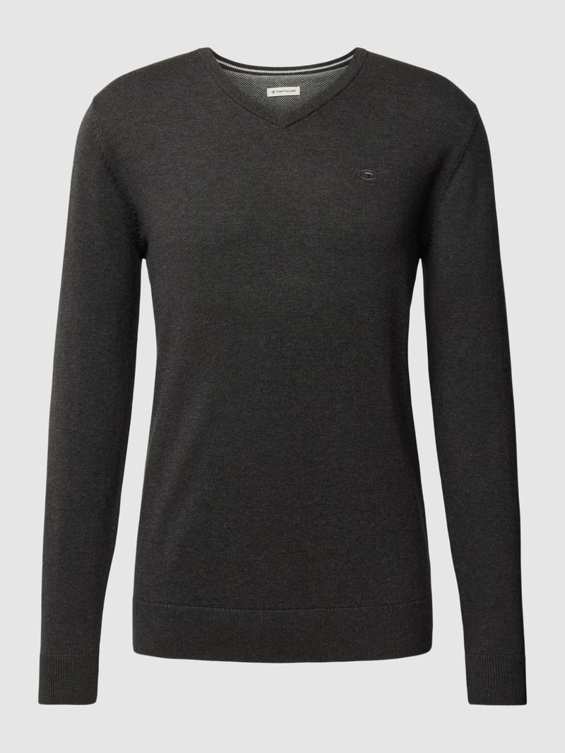 Strickpullover mit V-Ausschnitt in dunkelgrau meliert