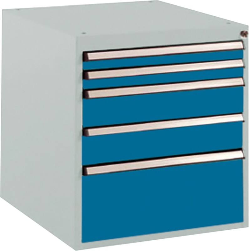 Manuflex Stationär Schubfachschrank 5 Schubfächer BASETEC Brillantblau 500 x 580 x 560 mm
