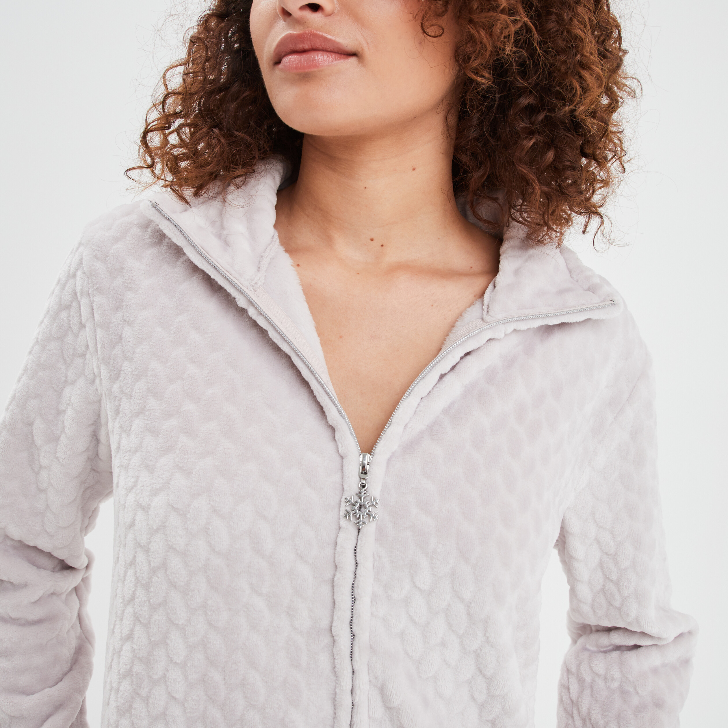 Veste pyjama pilou zippée col montant rose pastel femme | La Halle
