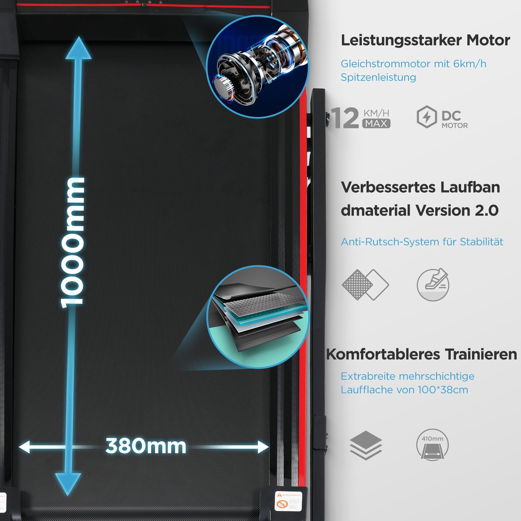 REDOM Laufband Klappbar (bis 12 km/h, Walking jogging Pad), mit Fernbedienung