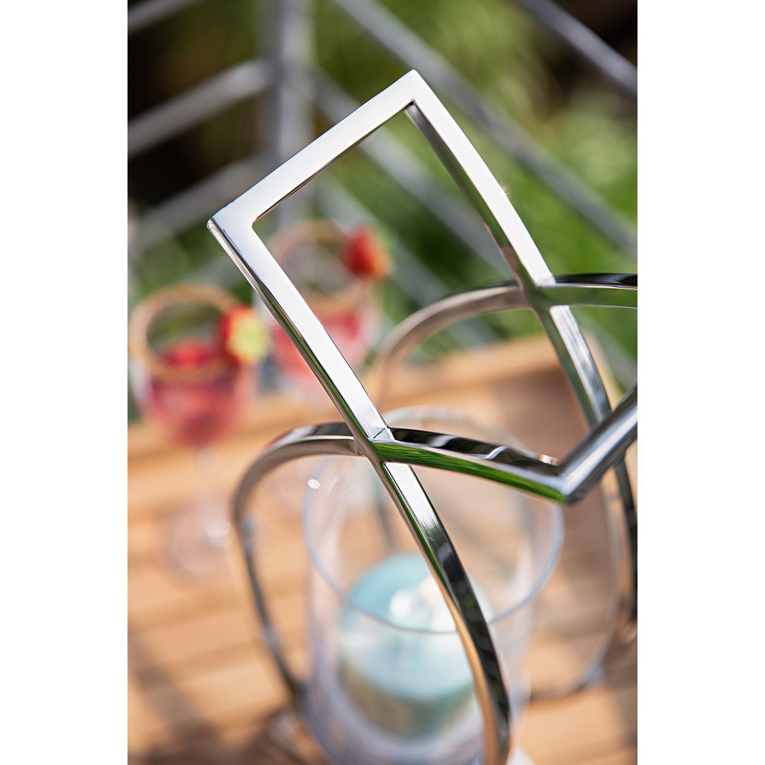 Fink Windlicht Windlicht Maddox - silber - Edelstahl / Glas - H.54cm x B.13,5cm (Edelstahlkorpus mit Glaseinsatz), outdoorgeeignet