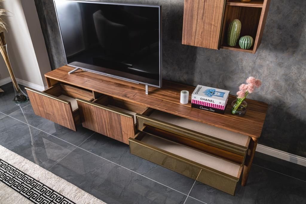 JVmoebel Wohnzimmer-Set rtv Lowboard Wohnzimmer Set tv Ständer Sideboard Regale Wohnwand, (3-St)