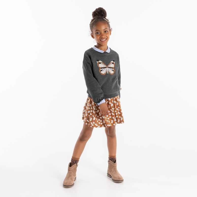 Sweat-shirt motif papillon gris fille