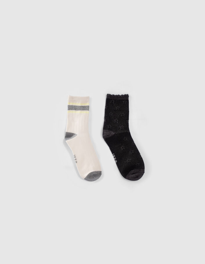 Chaussettes grises et écrues côtelées fille