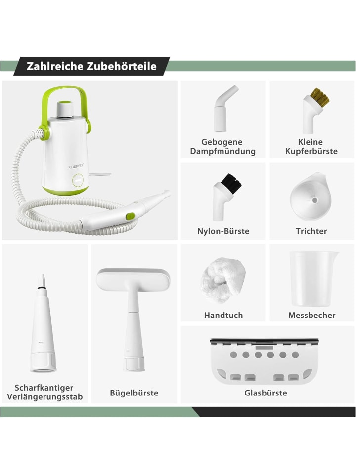 COSTWAY Dampfreiniger 1000W inkl. 10 Zubehör in Grün günstig kaufen 300 ml