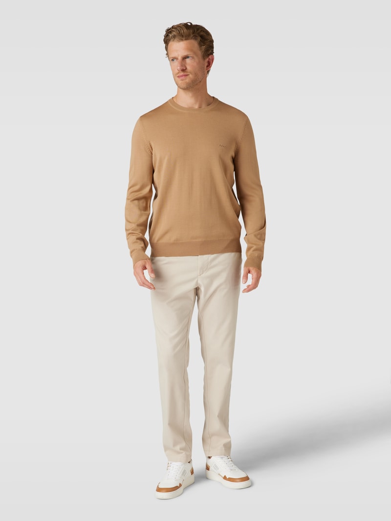 Strickpullover aus Schurwolle mit Label-Stitching Modell 'Otto' in beige