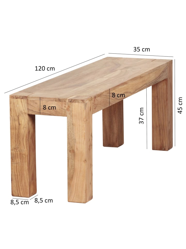KADIMA DESIGN Sitzbank Massivholz | Akazie, 120x45x35cm, Landhaus-Stil in Beige günstig kaufen