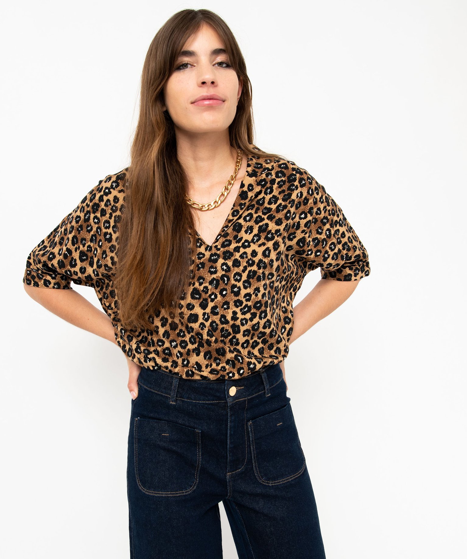 Blouse imprimée ample à manches chauve-souris femme imprime | GEMO
