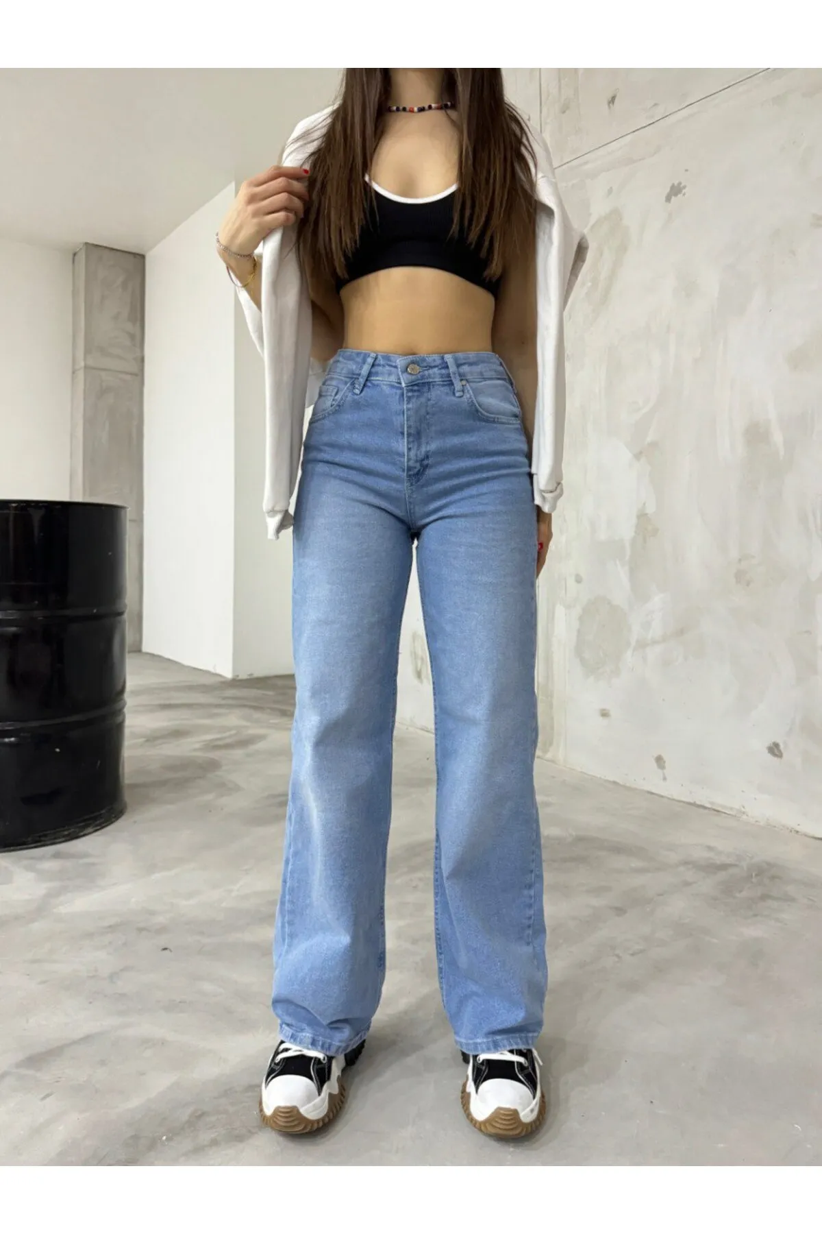 BİKELİFE  Hellblaue Jeans mit hoher Taille und weitem Bein aus Lycra für Damen