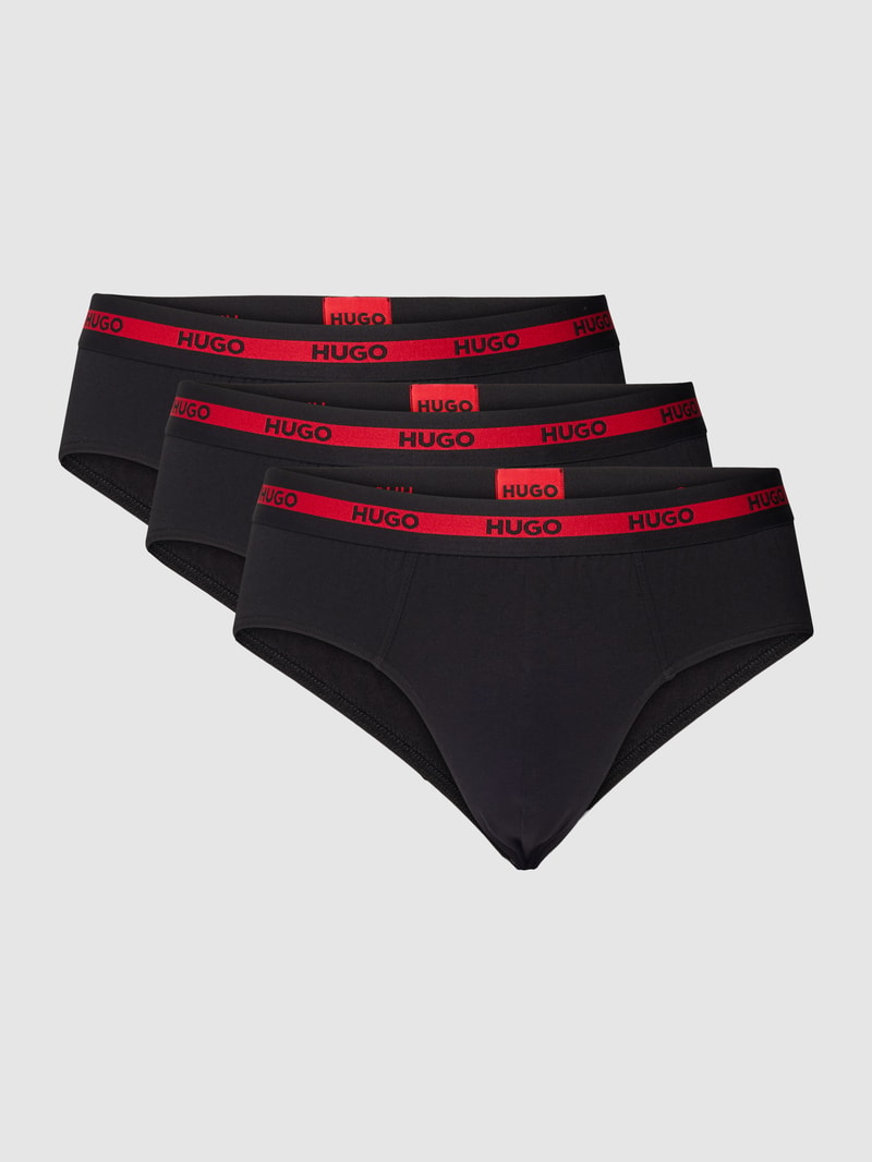 Slip mit elastischem Logo-Bund im 3er-Pack in schwarz