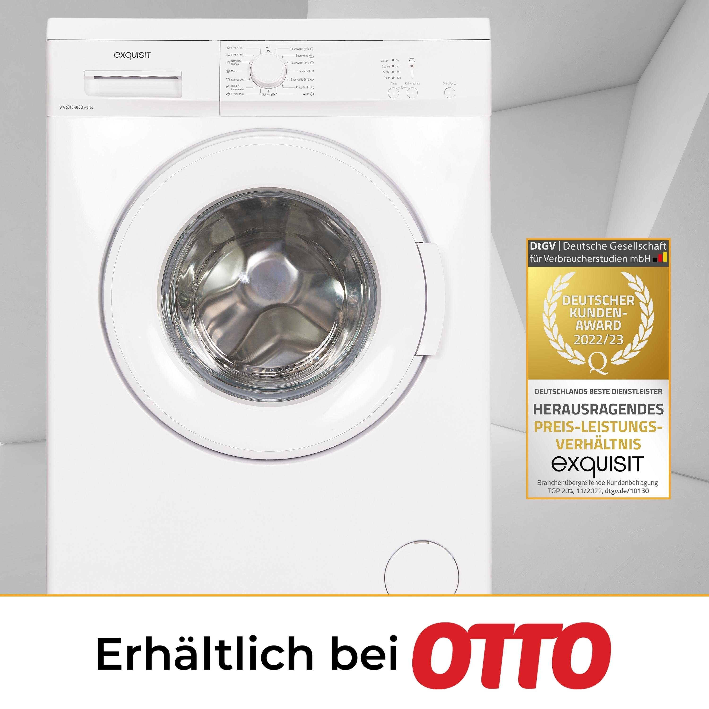 exquisit Waschmaschine WA6010-060D, 6,00 kg, 1000 U/min, Kindersicherung, Startzeitverzögerung