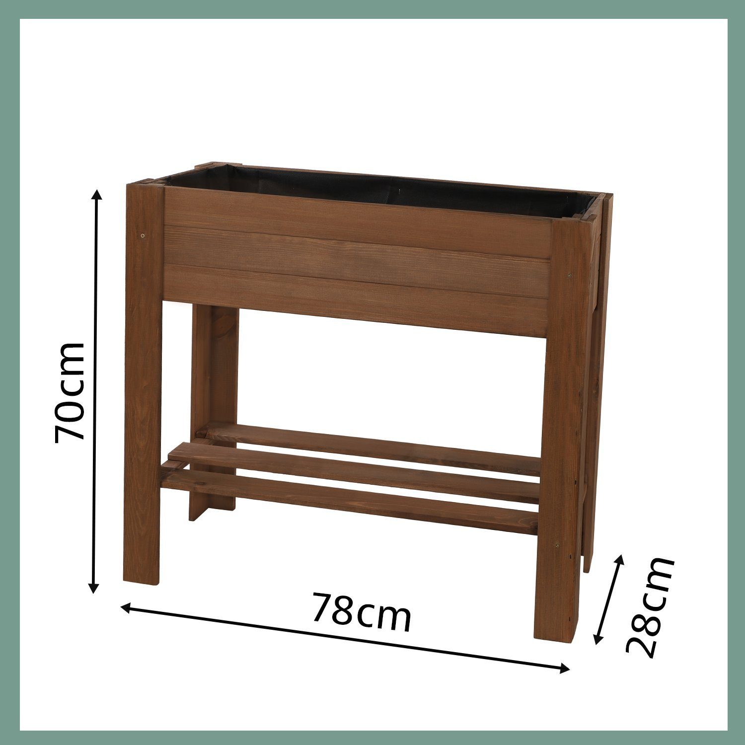 Zestri Hochbeet Kräuterbeet mit Ablage Holz Gemüsebeet Blumenkasten rechteckig Balkon, Kiefernholz, mit Ablage