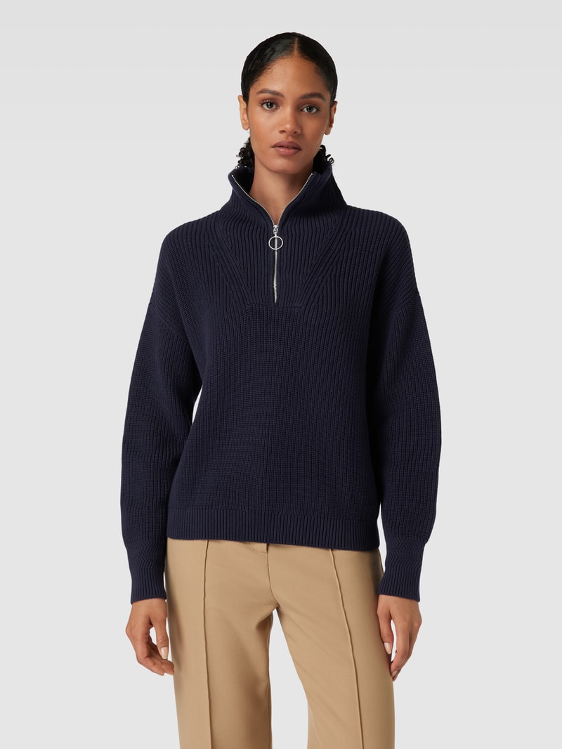 Strickpullover mit Troyer-Kragen in marineblau