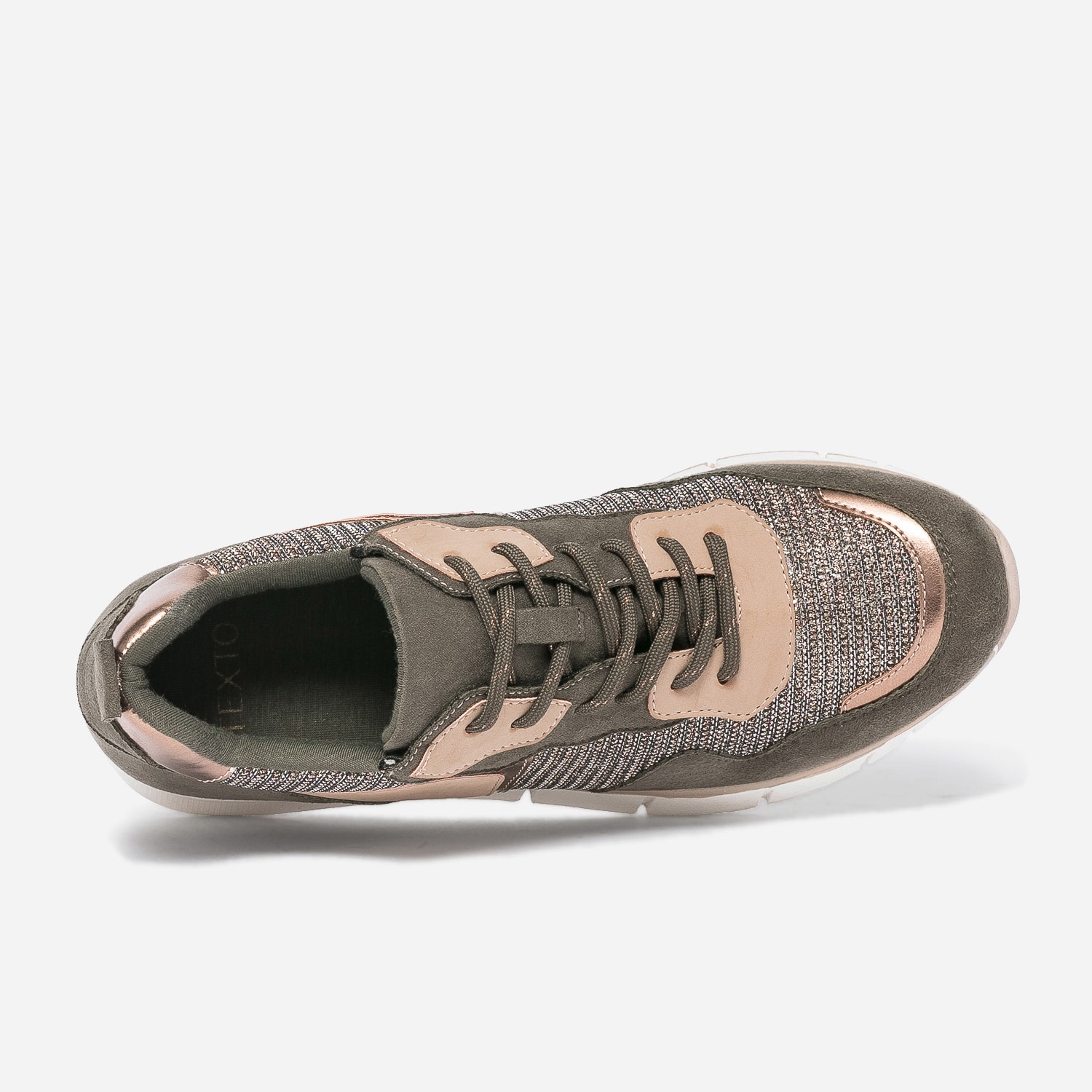 Tennis TEXTO kaki et beige mix matière