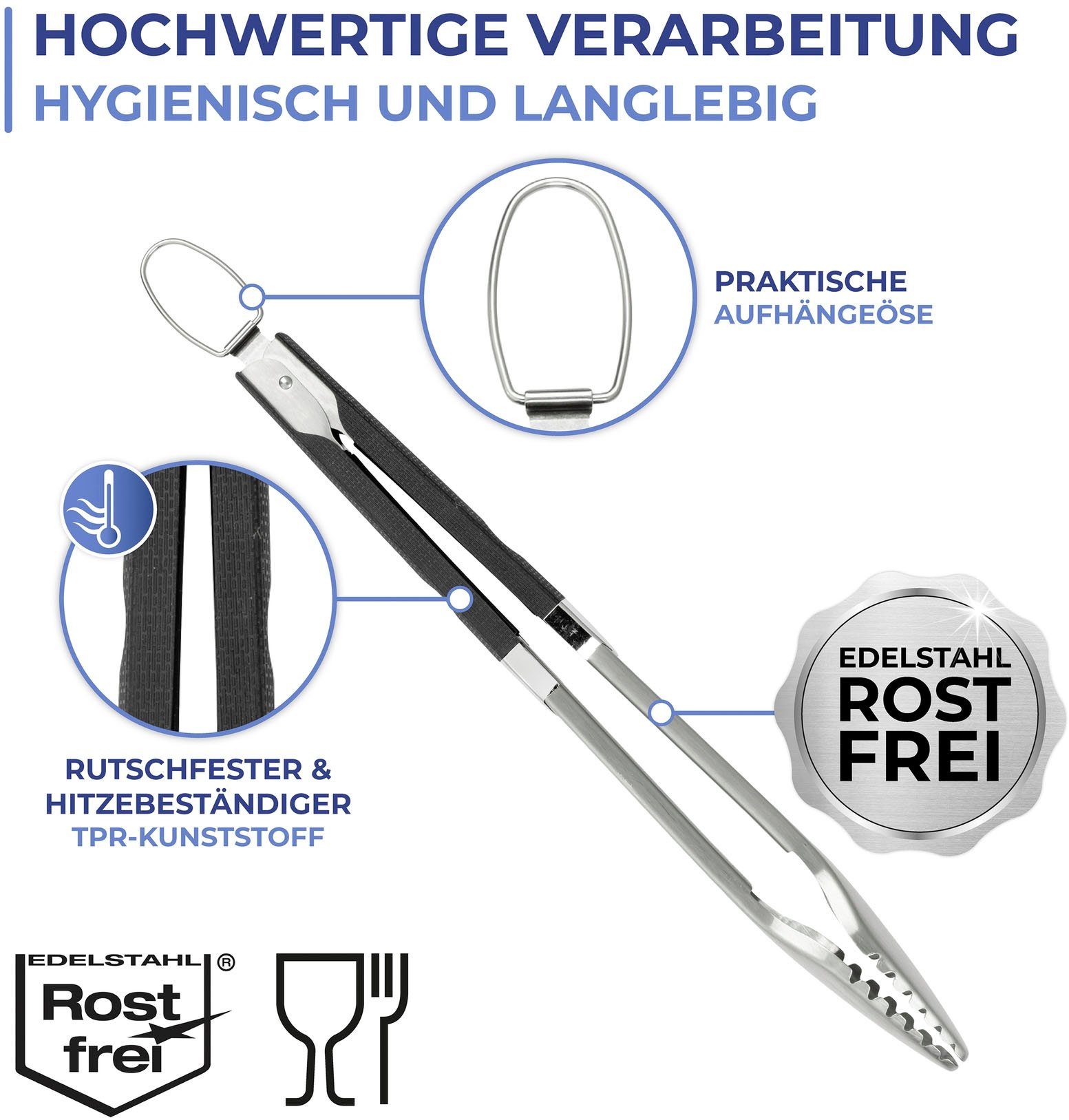 Maximex Grillzange BBQ, extra lang, temperaturbeständig, Edelstahl
