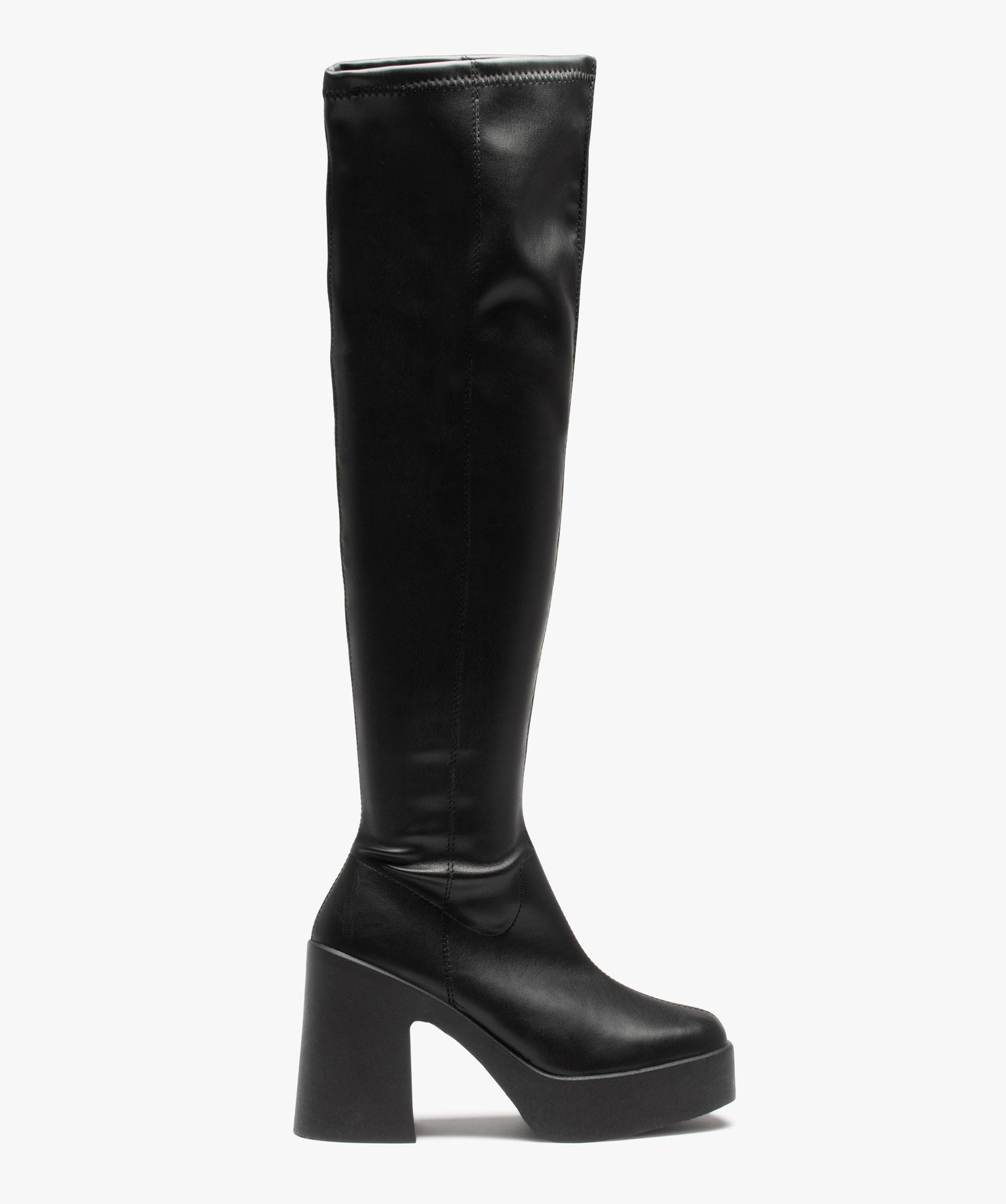 Cuissardes femme unies à talon large noir | GEMO
