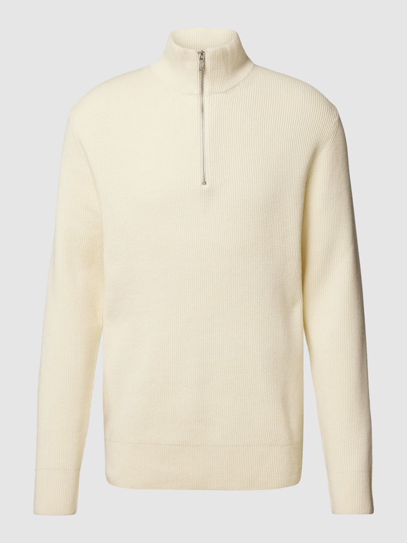 Strickpullover mit Stehkragen und Reißverschluss in ecru