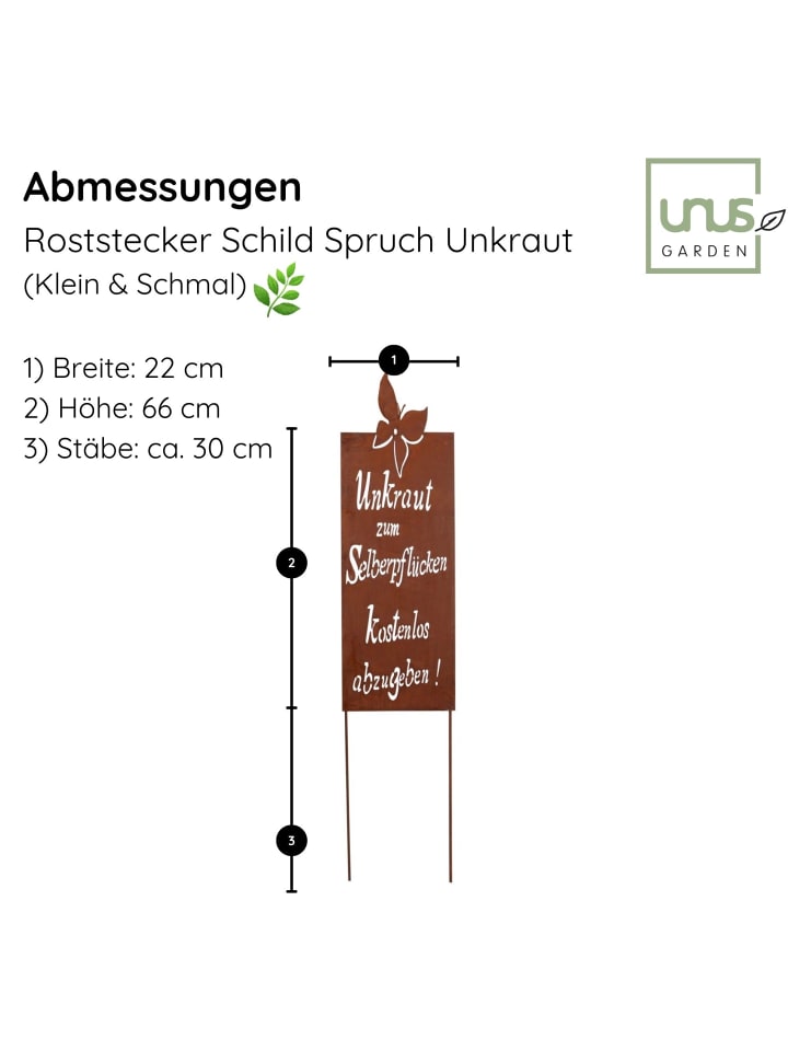 UNUS Gartenschild Rost Unkraut Spruch in Braun günstig kaufen