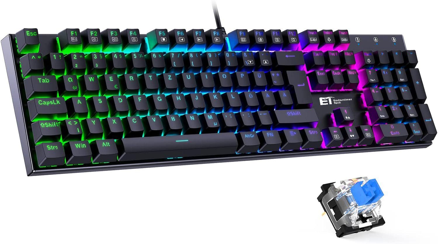 Redragon ET Mechanical Mechanische Gaming-Tastatur mit RGB Beleuchtung Tastatur (QWERTZ Layout, 105 Tasten, Programmierbar, Kabelgebunden, RGB Beleuchtung)