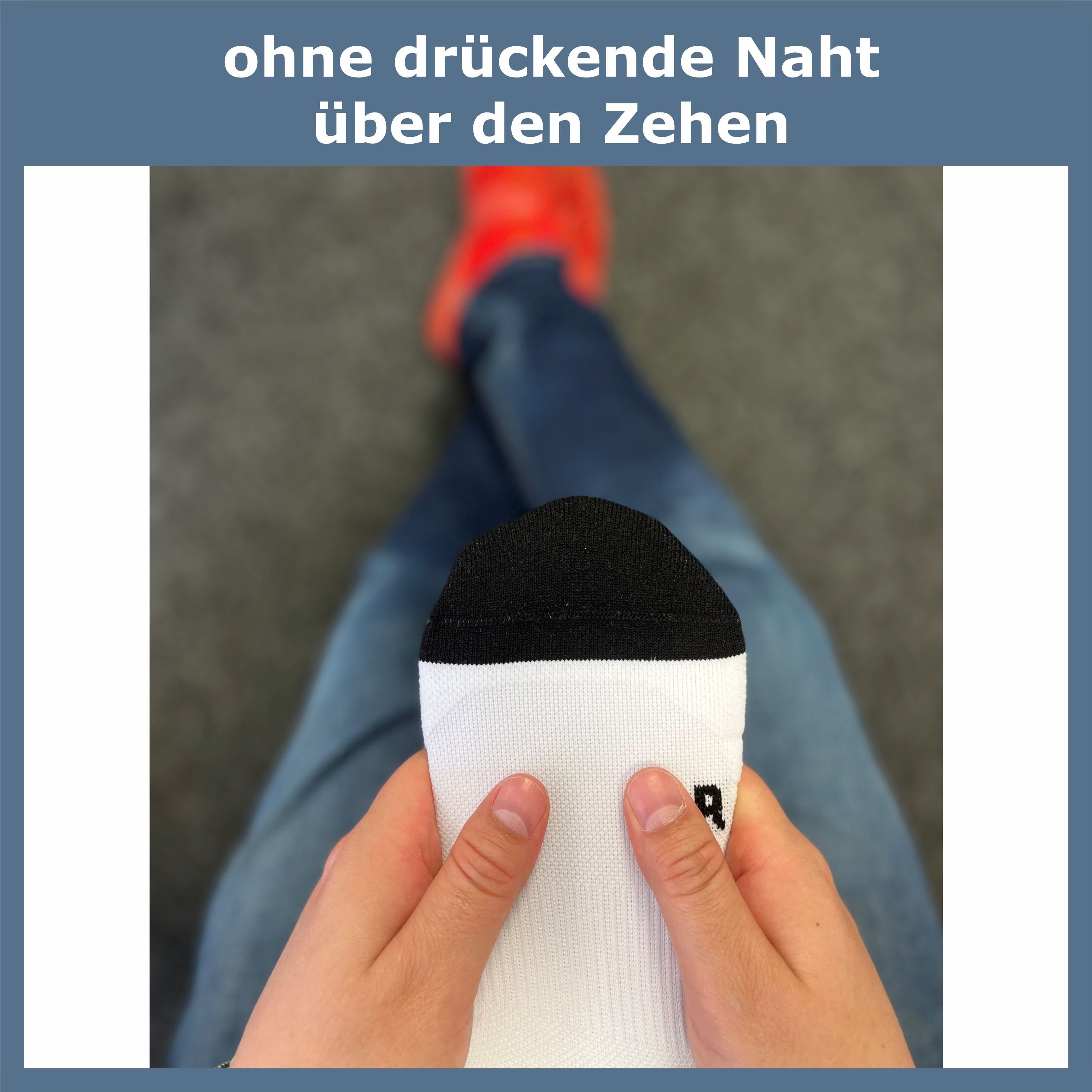 GAWILO Laufsocken für Herren mit Kompression und Polsterung in bunt, schwarz & weiß (5 Paar) Anatomisch korrekt für den linken und rechten Fuß gestrickt
