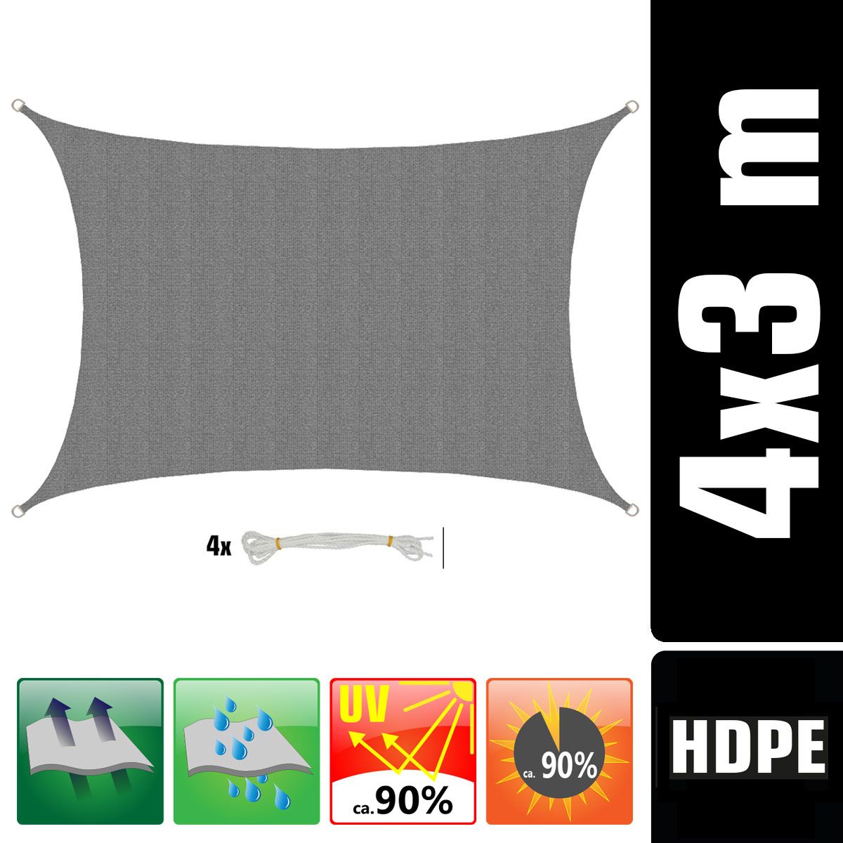 AMANKA 3 x 4 atmungsaktives UV Sonnensegel