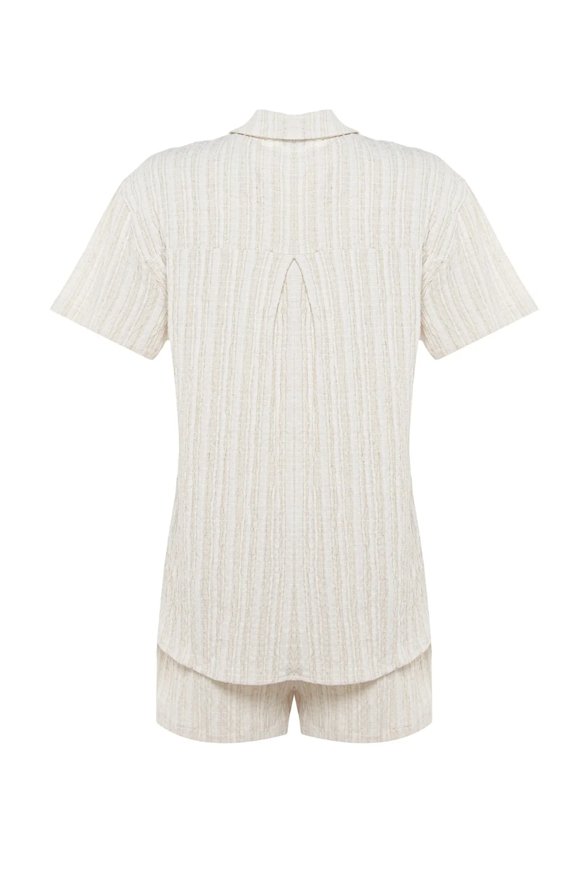 Trendyol Collection  Hemd-Shorts-Set aus gewebtem Leinengemisch in Ecru TBESS23AU00054