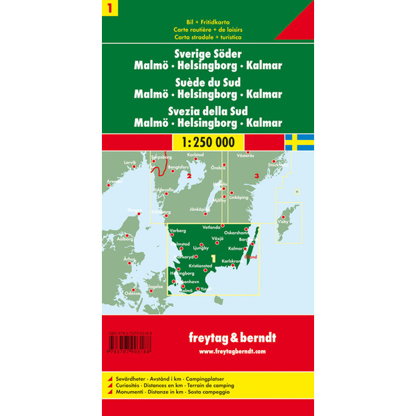 SCHWEDEN 1 SÜD, MALMÖ, HELSINGBORG, KALMAR - Straßenkarte