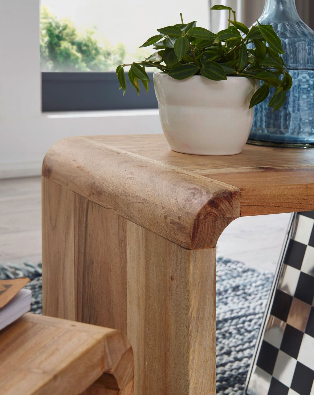 Wohnling Massivholz Akazie Satztisch Beistelltisch 2er Set Cubes Würfelregal