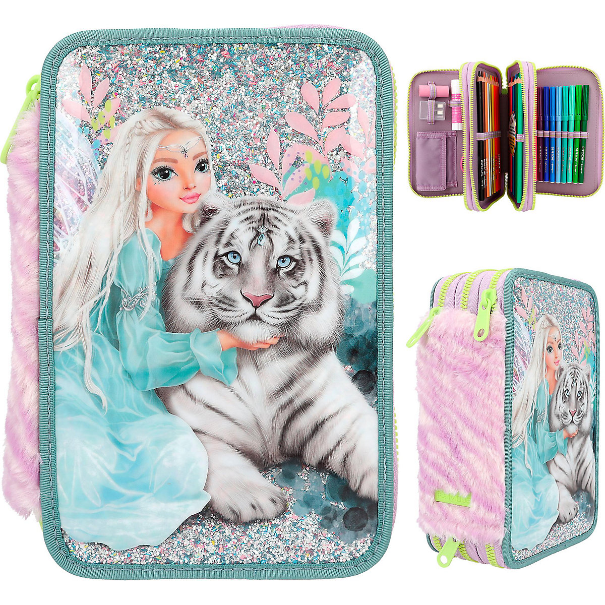 TOPModel Triple-Federmäppchen FANTASY TIGER, befüllt mit über 40 Teilen