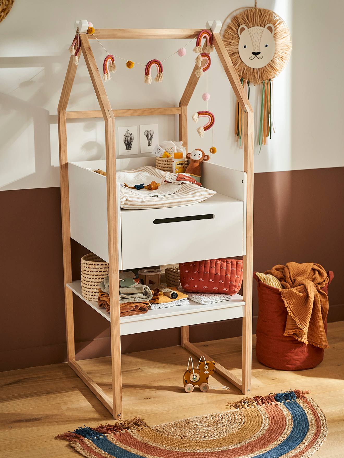 Vertbaudet Babyzimmer Wickeltisch TIPILI, Hausform - weiß/natur