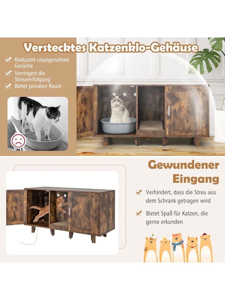 COSTWAY Katzenschrank mit 2 Türen 120x52x65cm in Braun günstig kaufen 120 cm
