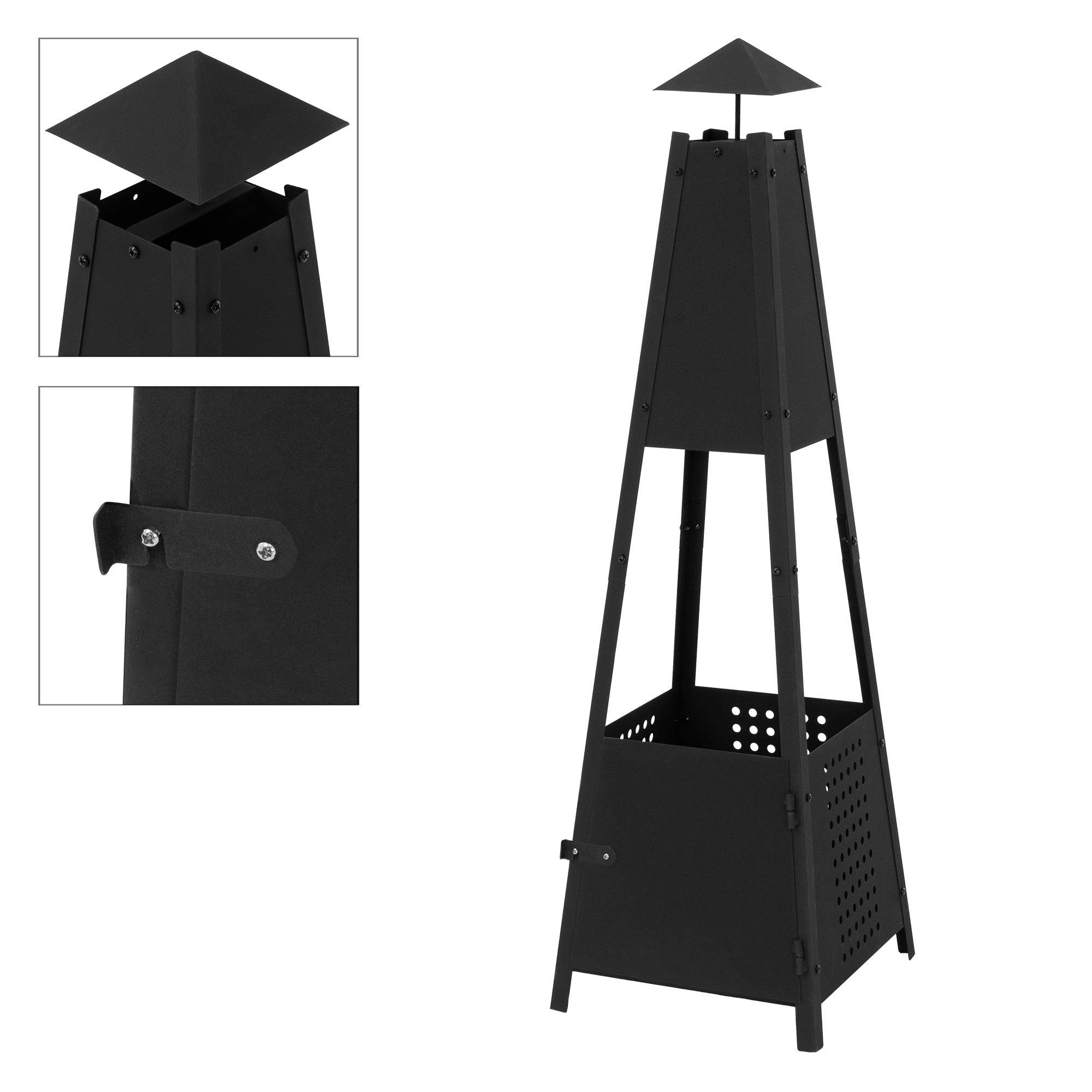 ML-DESIGN Feuerschale Pyramiden Gartenkamin mit Schornstein Terrassenofen/Terrassenkamin, Metall Schwarz 100cm hoch Outdoor für Terrasse, Garten & Camping