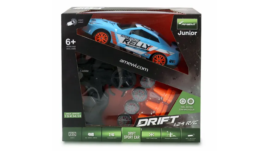 Amewi Drift Sport Car 1:24 Blau, 4WD 2,4 GHZ RTR