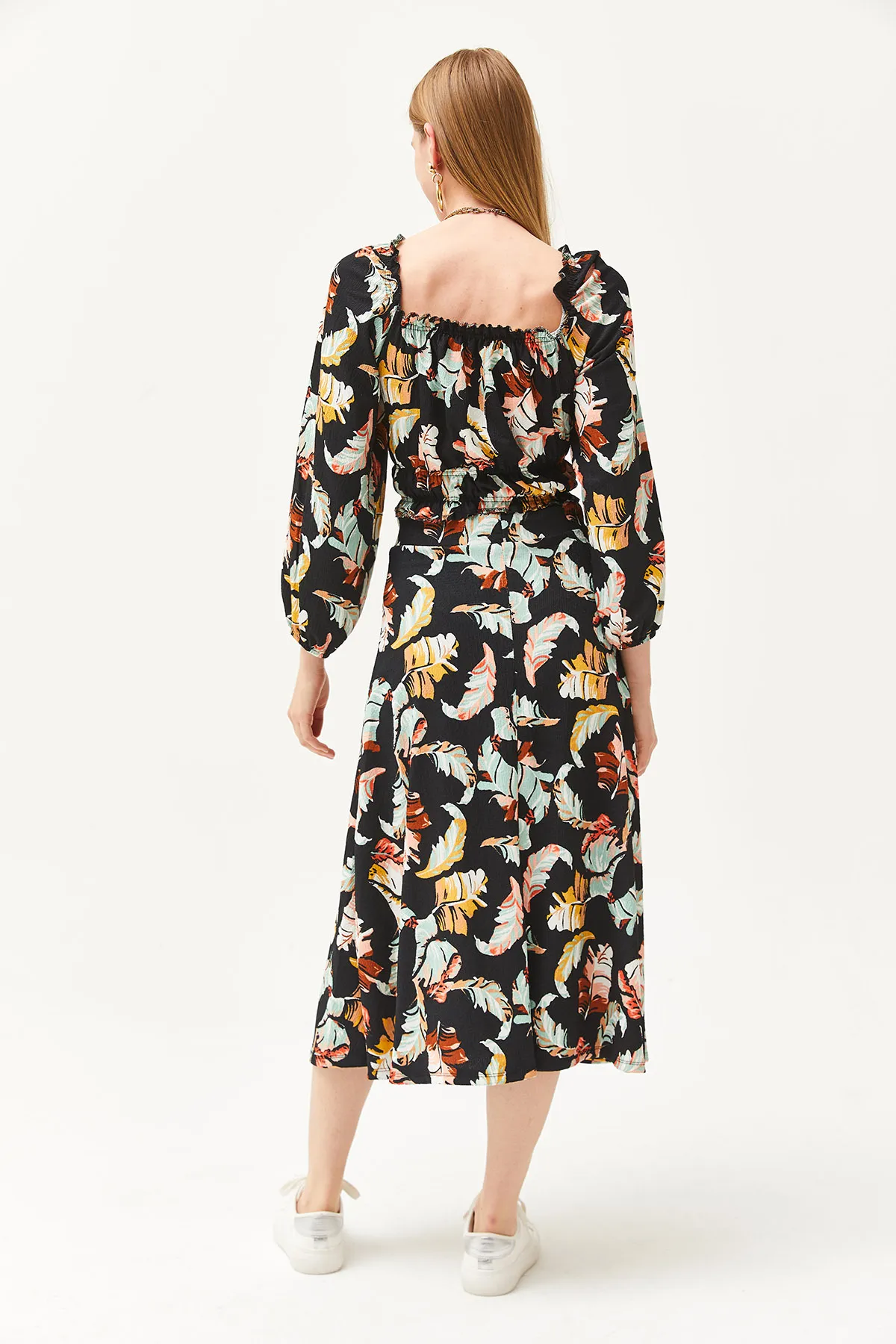Olalook  Damen-Set mit schwarzem Oberteil, Bluse und unterem Schlitzrock TKM-19000188