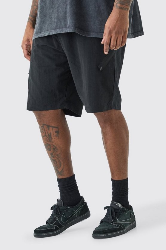 Plus Shorts mit elastischem Bund und asymmetrischem Reißverschluss