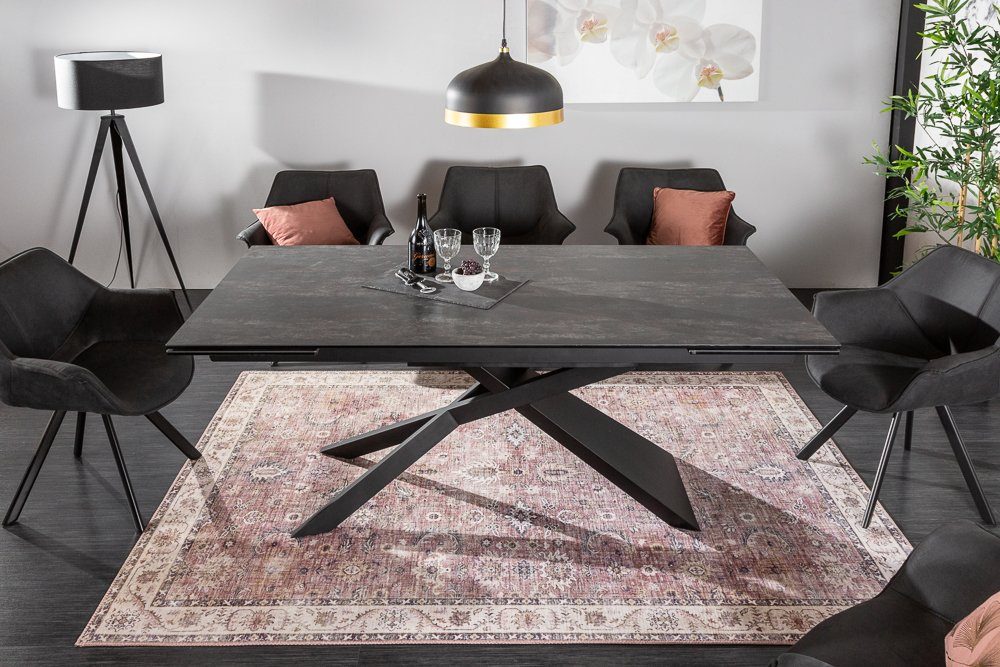 riess-ambiente Esstisch EUPHORIA 180-220-260cm grau / schwarz (Einzelartikel, 1-St), Keramik · ausziehbar · Lava-Optik · Industrial Design